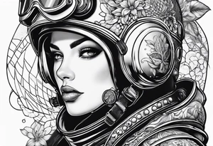 Female with diver helmet on tattoo idea
