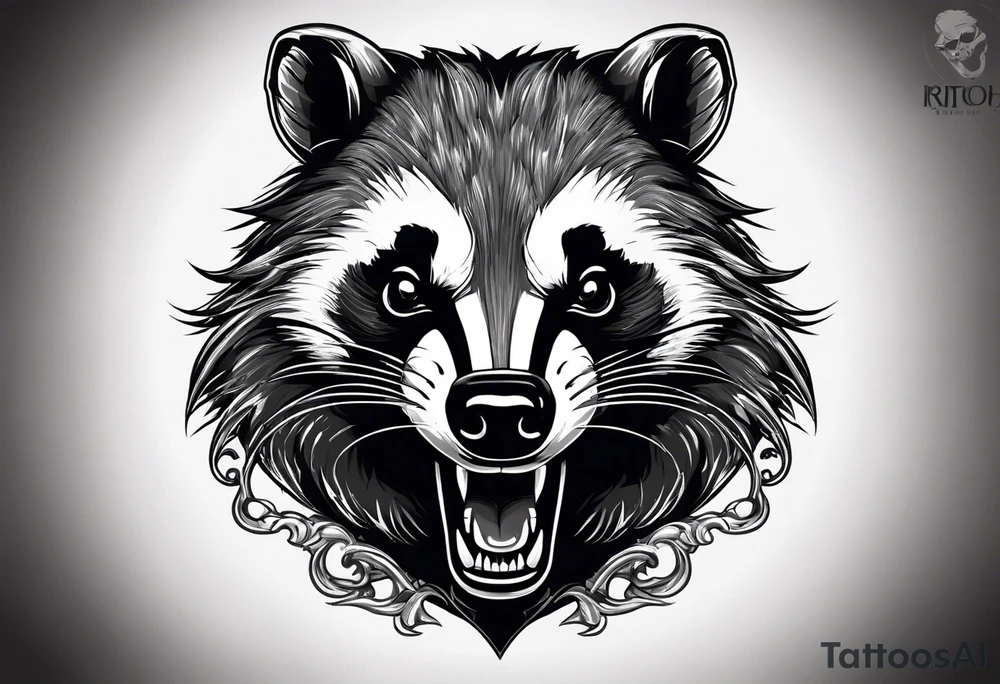 Draw me psychopath badger with aggressive full body, killer face with a smile, very long nails and he attacks like a Bloody Gladiator to us and also, he has very deadly looking. He fights with his nails. Everybody scares after their first sight. Give me horror type Badger Tattoo. tattoo idea