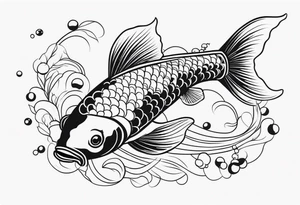 koi fish with a narrow body and elongated fins, trimmed with pearls, ginkgo leaves around tattoo idea