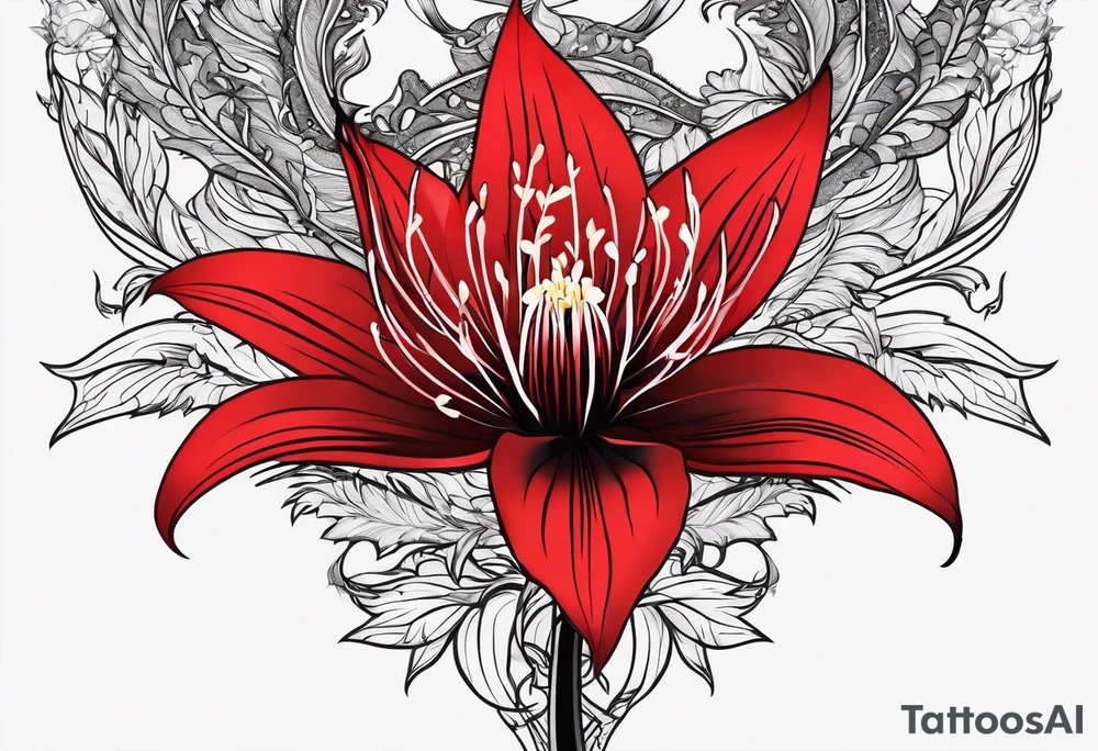 Black Dragon, 
Red Spider Lily, Long tattoo idea