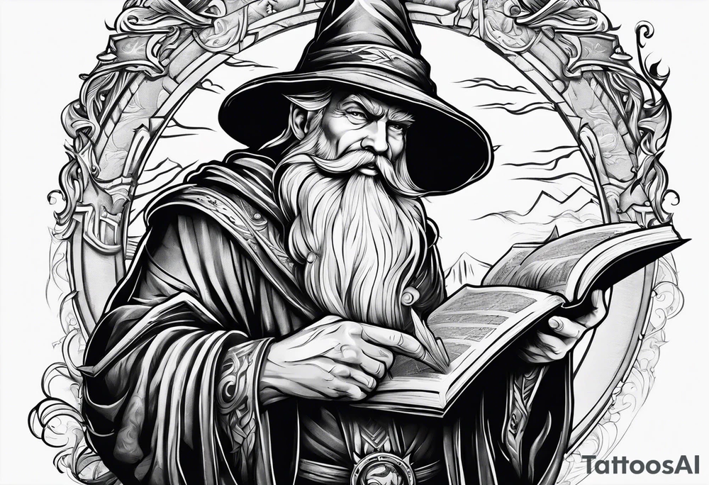 wizard coming out of a book tattoo idea