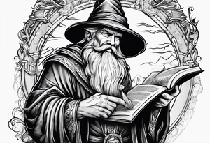 wizard coming out of a book tattoo idea