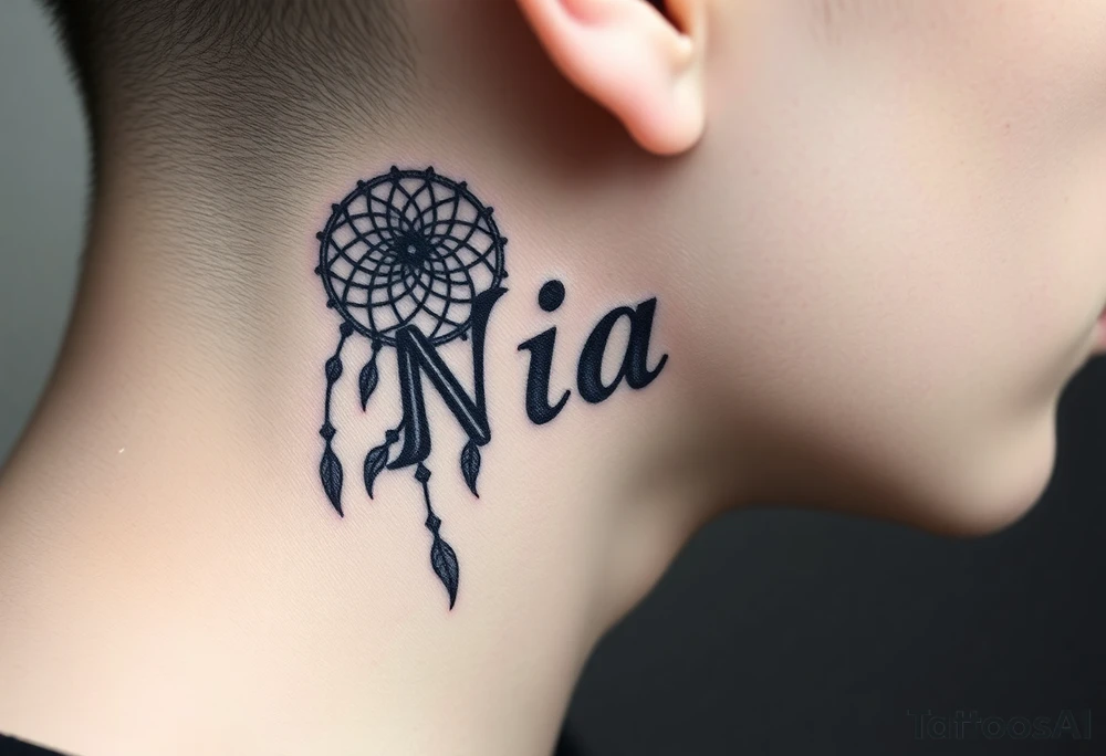Name Nia in a dreamcatcher faded letters tattoo idea
