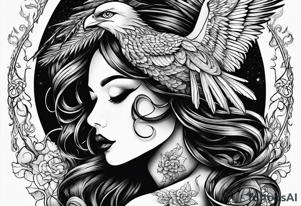 femme nu avec un tatou de phoenix tattoo idea