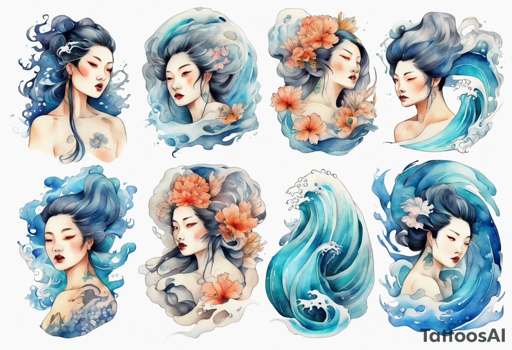 a woman made of the ocean tattoo idea