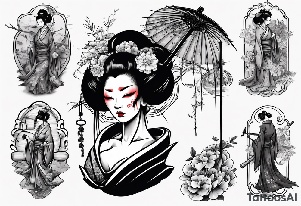 geisha who is also a grim reaper tattoo idea