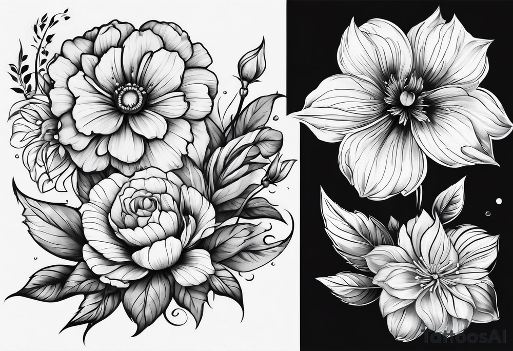 Flowers with name embedded tattoo idea