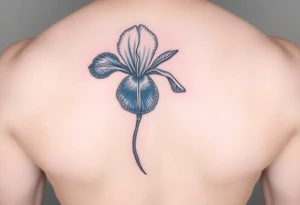 Single blue iris flower in the style of Van Gogh. One petal falling and one upright. Tattoo is to be on abdomen. tattoo idea
