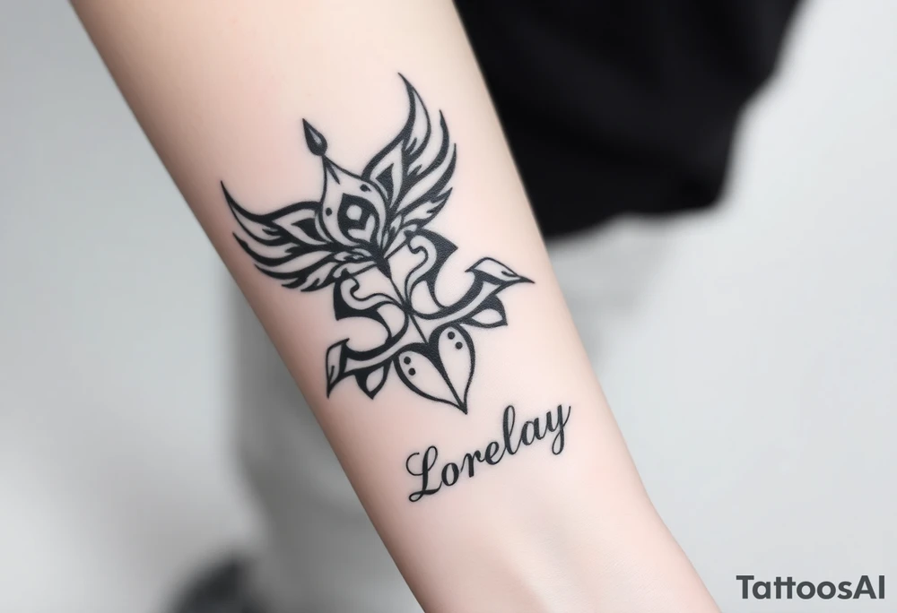Crea un diseño significativo sobre la cultura egipcia y que tenga el nombre escrito por de bajo del diseño el nombre de mi hermana Lorelay tattoo idea