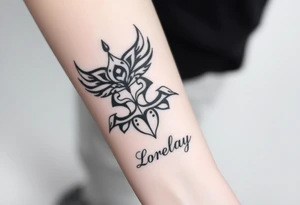 Crea un diseño significativo sobre la cultura egipcia y que tenga el nombre escrito por de bajo del diseño el nombre de mi hermana Lorelay tattoo idea