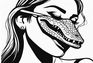 Alligator head with woman’s legs sticking out of mouth and a bikini top stuck on its teeth tattoo idea