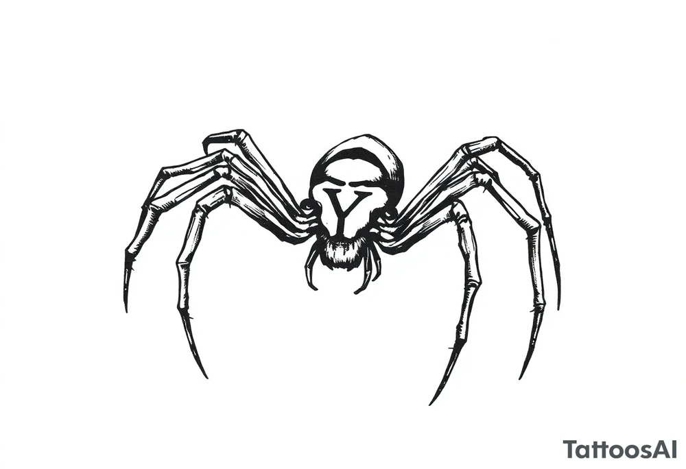 Black widow Spider crawling down sideways with the letter Y on the body of the spider tattoo idea