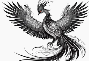 graceful asian style phoenix with extra long tail feathers and a long neck tattoo idea