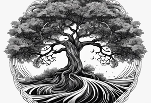 tree of life with roots growing around calming waves for forearm tattoo idea