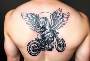 guardian angel wolf on a motorcycle tattoo idea