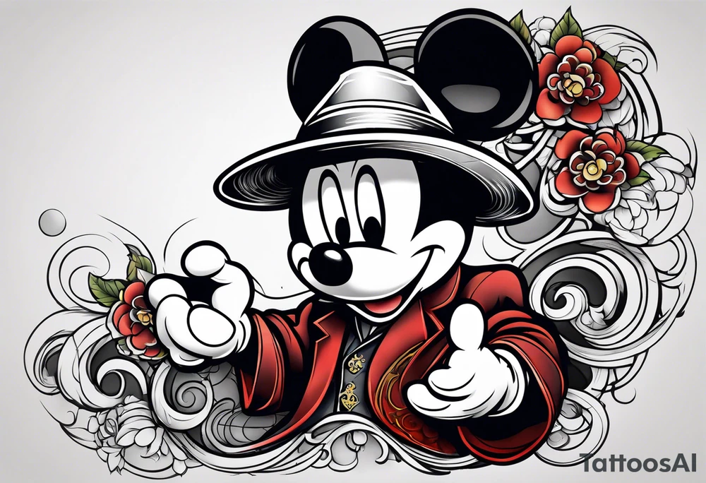 Mickey Mouse but in the form of a gangster tattoo idea