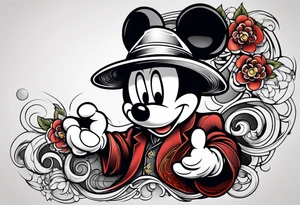 Mickey Mouse but in the form of a gangster tattoo idea