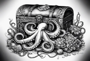 Octopus and crab with treasure box full of jewels tattoo idea