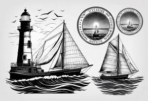 phare maritime dans un bateau entouré de voiles. tattoo idea