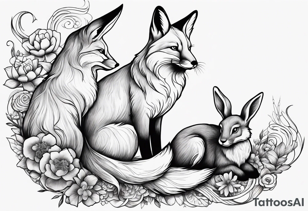 fox and rabbit in jing jang position tattoo idea