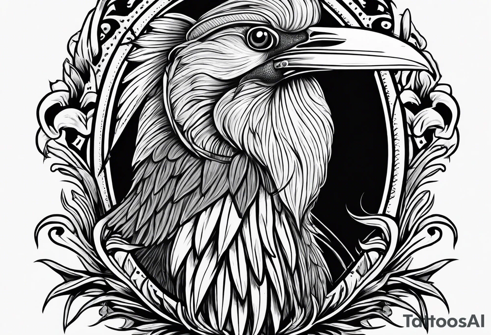 Scary shoebill stork American traditional tattoo idea