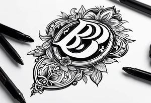 Capital B letter with the names Alec, Hannah and Raelynn tattoo idea