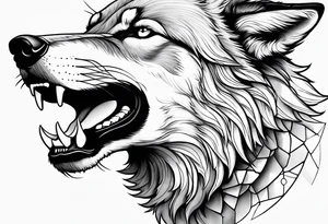 realistic style fenrir wolf in profile, include in it's forehead a diamon shape of hair (and some kind of armor) tattoo idea
