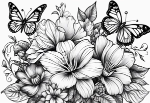 Flowers with "Ruby" and butterflies around it tattoo idea