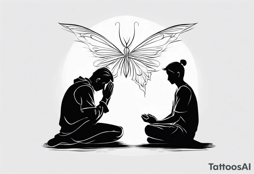 man praying for a fairy to appear tattoo idea