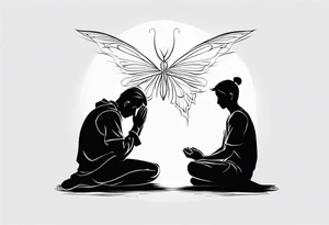 man praying for a fairy to appear tattoo idea