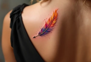 A golden arrow with a phoenix feather red and gold tail tattoo idea