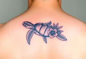 Sea turtle with Caribbean floral tattoo idea