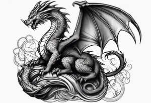 dragon perched with claws wrapped around on a pole tattoo idea