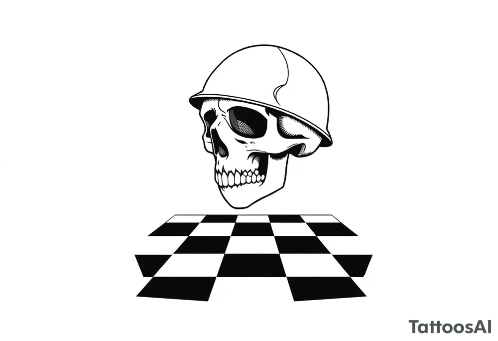 soldier skull with checkered floor tattoo idea