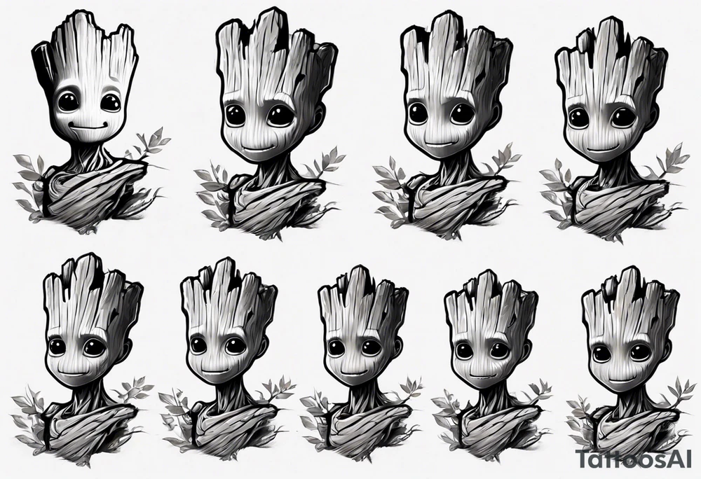 baby Groot half sleeve tattoo idea