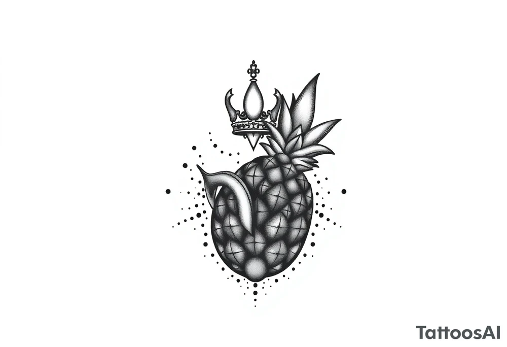 Design around a vagina and anus using a  pineapple with diamonds  and magestic, crown, vagina, anus, pubic tattoo idea