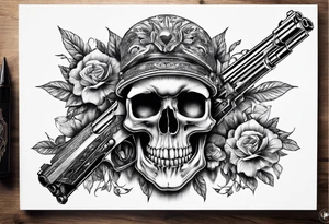 skull tattoo with guns tattoo idea