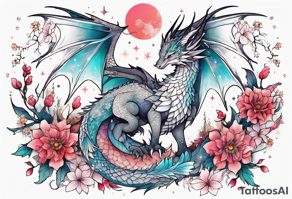 Constellation, wing , snow , cross , dragon female japan kawaii , flower tattoo idea