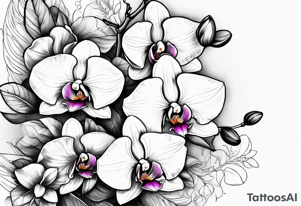 Orquídea e Bougainvillea com ramos tattoo idea