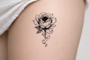 A single rose, petals cracked and falling, a dark void within. tattoo idea