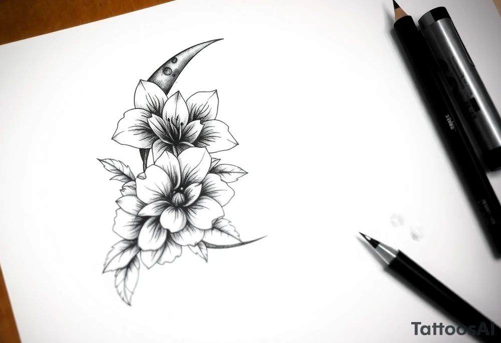 moon-shaped flowers tattoo idea