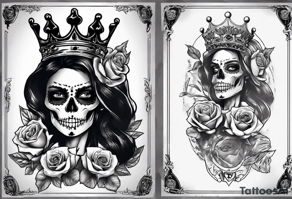santa la muerta with dollars and crown
on card tattoo idea