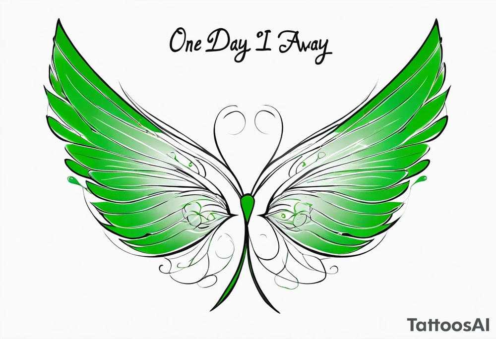 Green fairy wings with text “one day I’ll fly away” tattoo idea