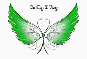 Green fairy wings with text “one day I’ll fly away” tattoo idea