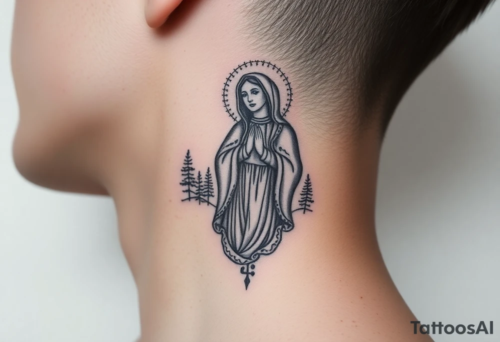 virgin mary in a russian wilderness setting tattoo idea