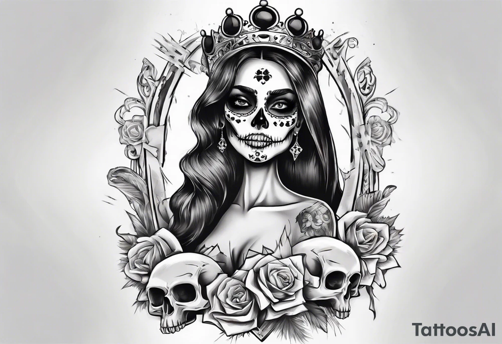 santa la muerta with money and crown
on the card tattoo idea