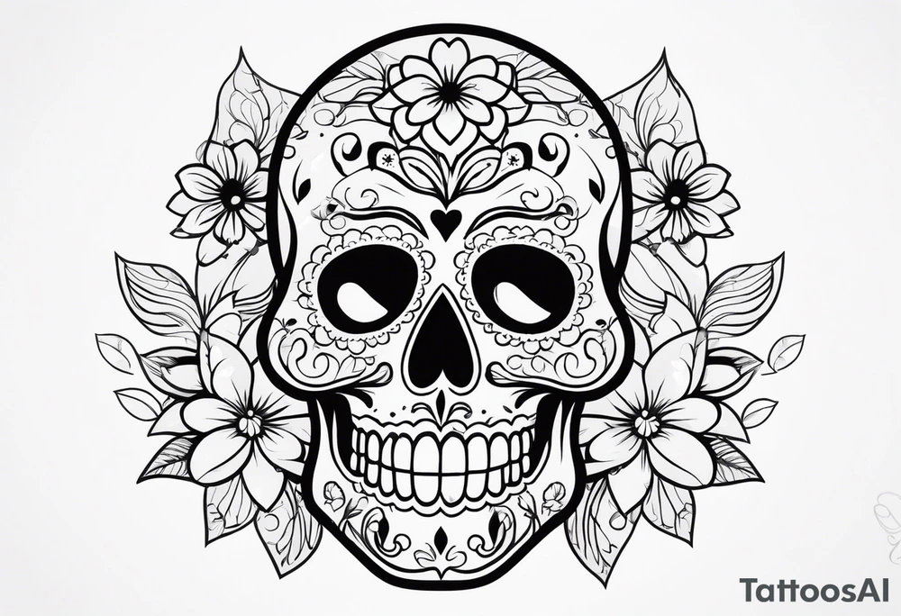 Sugar skull with flowers simplistic tattoo idea