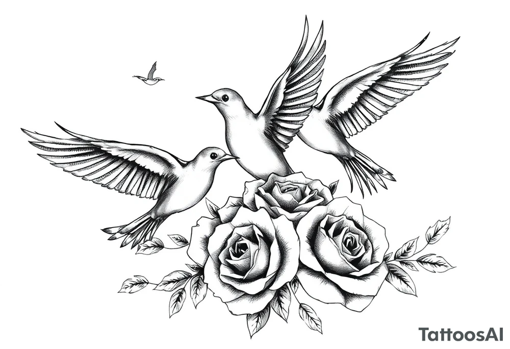 Birds clouds and roses tattoo idea