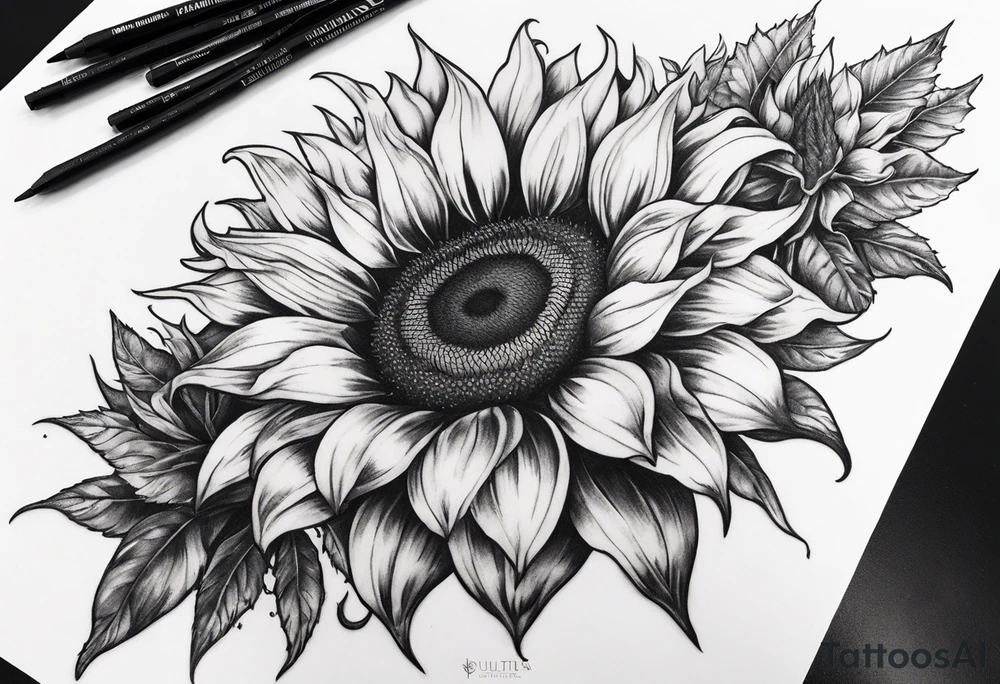Half Capricorn and half sunflower tattoo idea