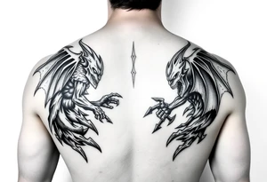 Good vs Evil battle entire back tattoo tattoo idea
